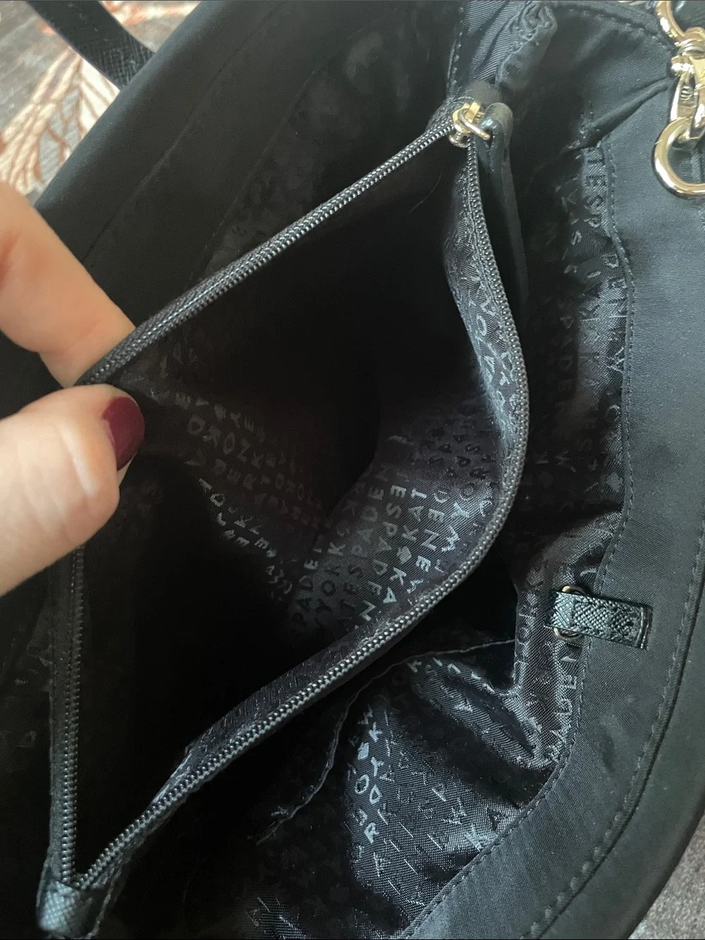 Kate Spade Black Nylon Satchel Bag with Gold Plaque Crossbody Strap EUC